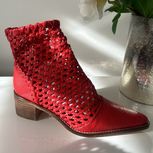 Free People Red Metallic Ankle Booties with Woven Texture - Picture 8 of 10